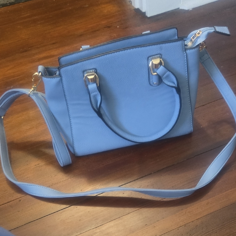 NEW Blue Satchel with Gold Accents and Adjustable Strap